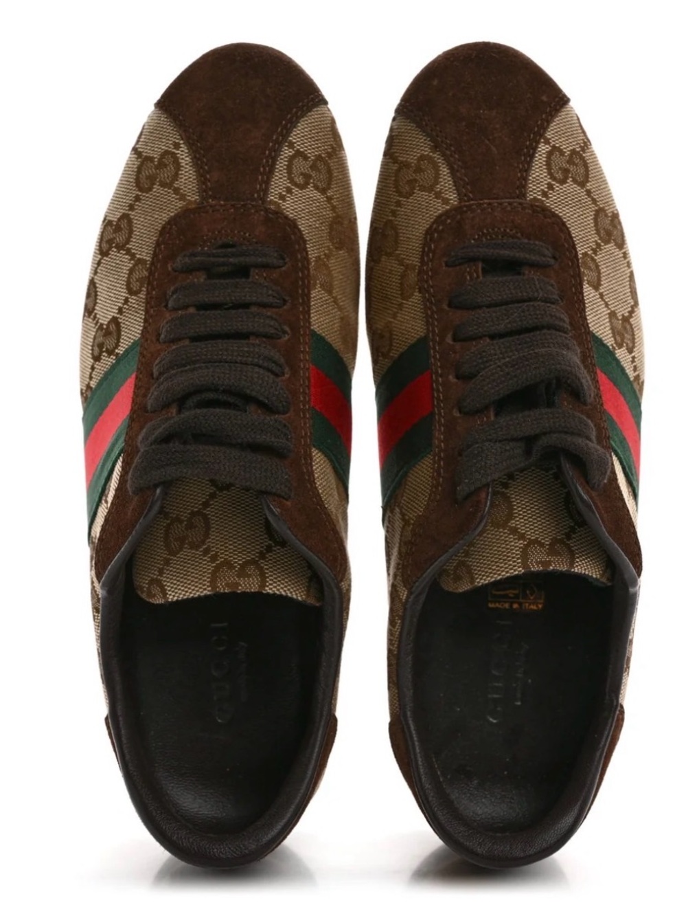 Gucci Brown GG Canvas Sneaker with Red & Green Web Stripe Womens 8